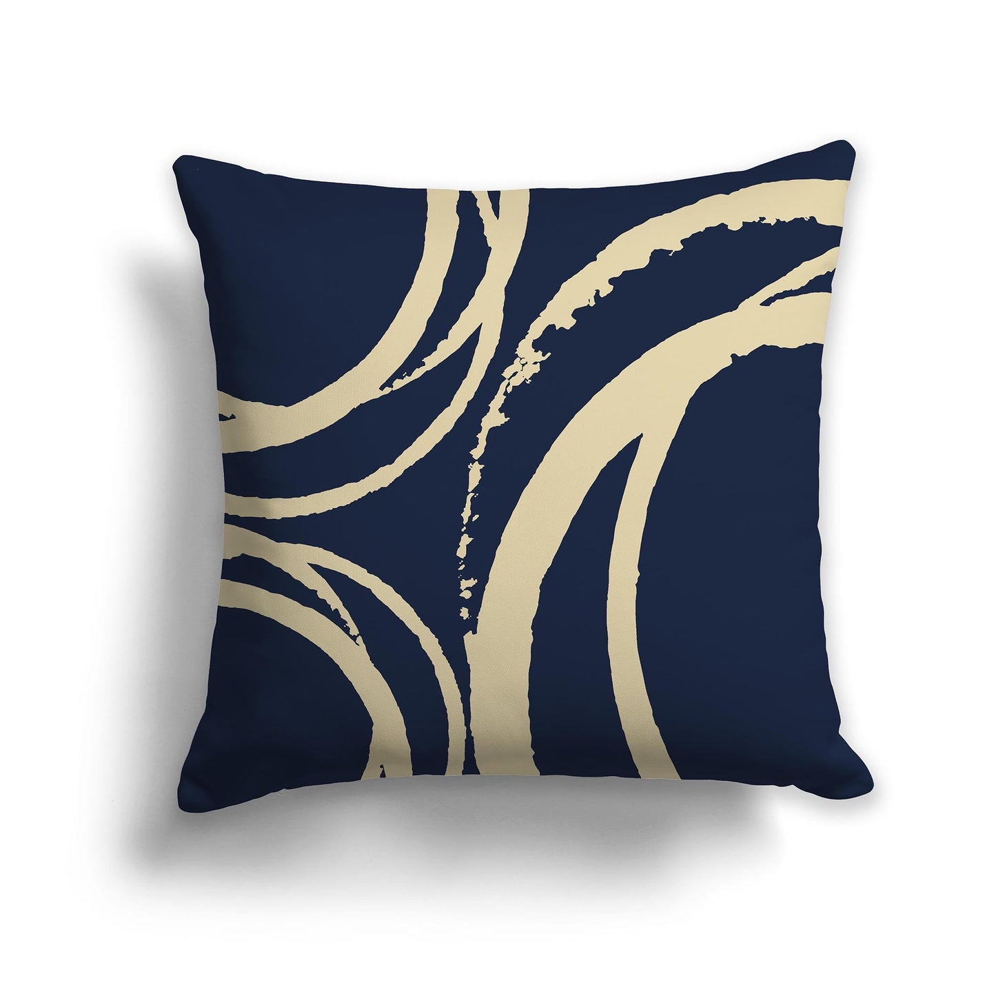 Navy Blue Throw Pillow with Circular Tan Graphic on Both Sides, CAPC-1274-022