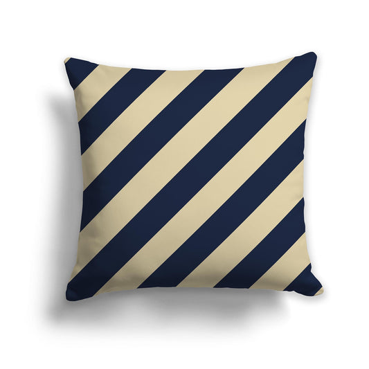 Throw Pillow with Navy Blue and Tan Diagonal Bars on Both Sides, CAPC-1274-031