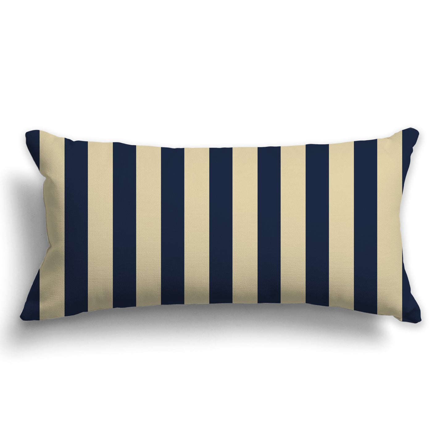 Tan Throw Pillow with Navy Blue Vertical Bars on Front, CAPC-1274-051
