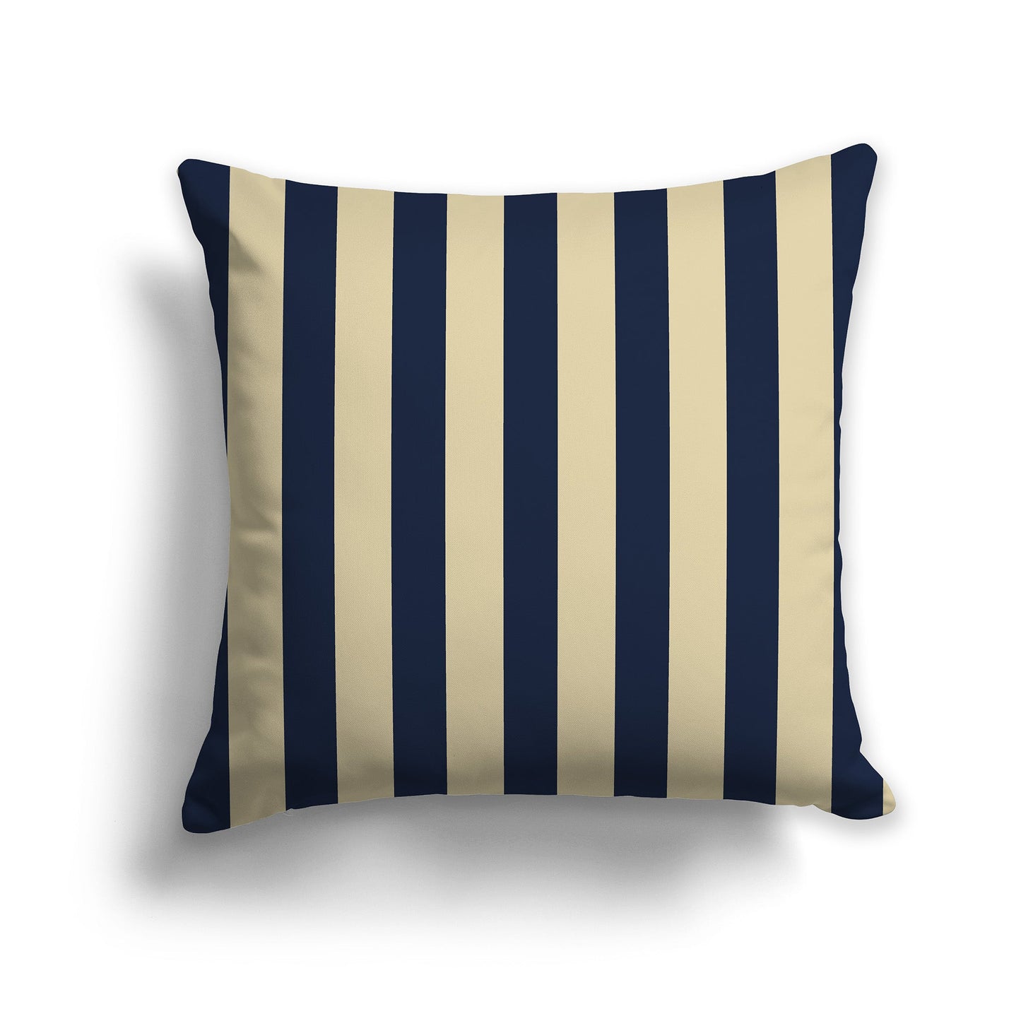 Tan Throw Pillow with Navy Blue Vertical Bars on Front, CAPC-1274-051