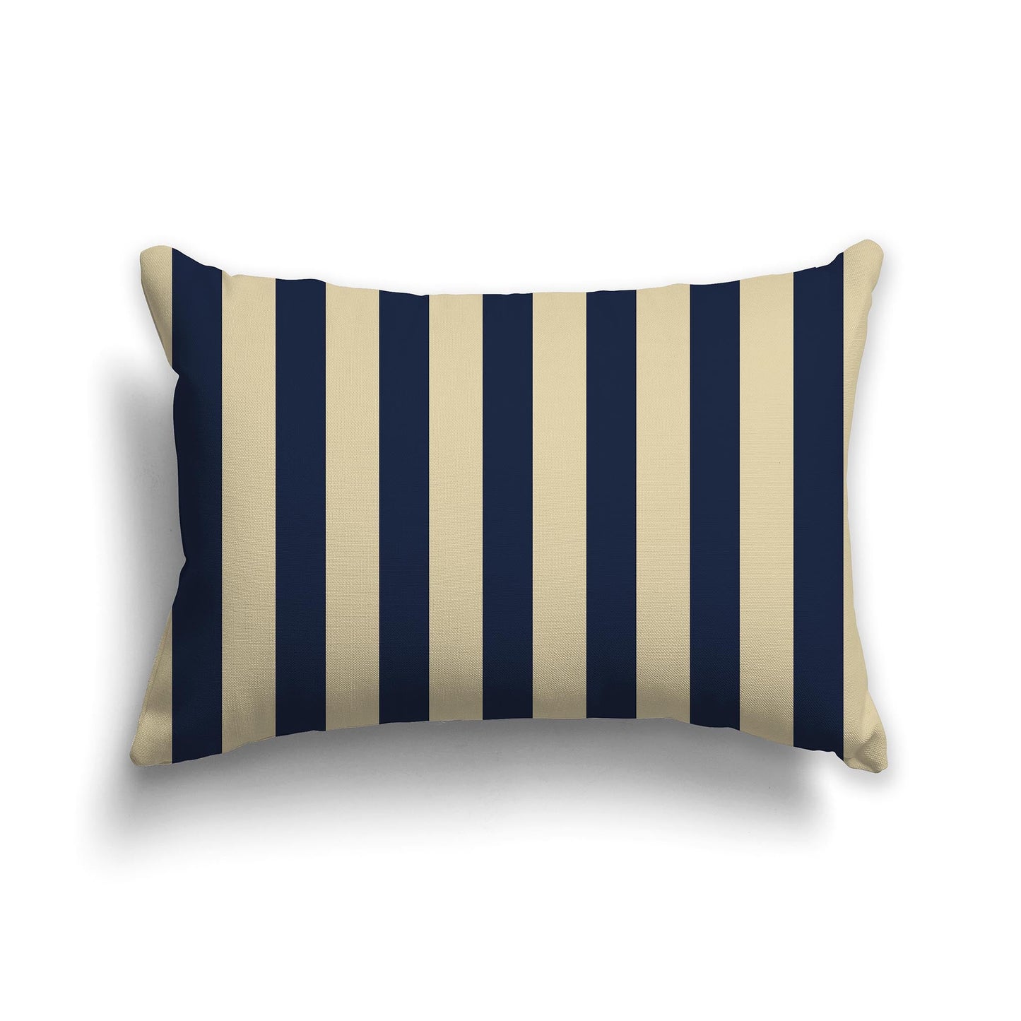 Tan Throw Pillow with Navy Blue Vertical Bars on Front, CAPC-1274-051