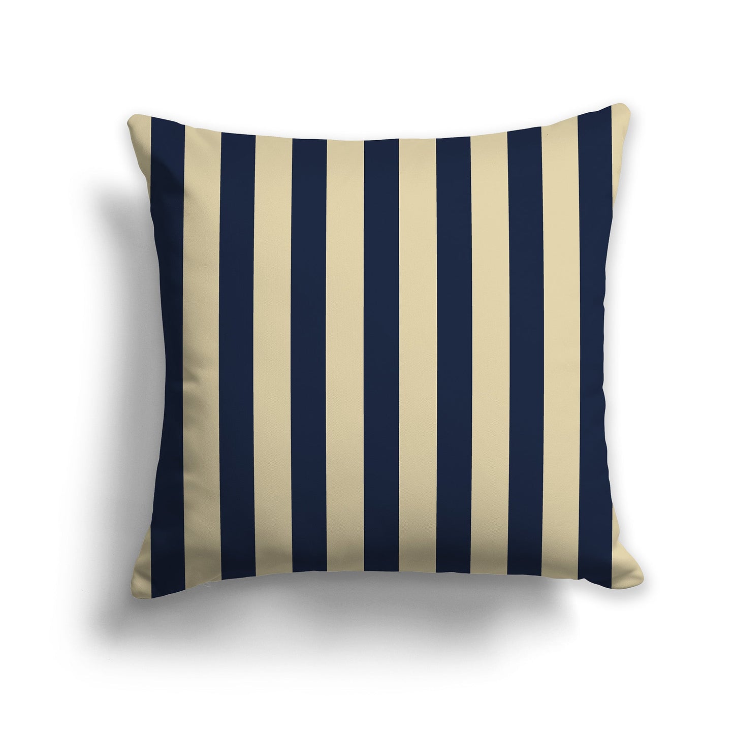 Tan Throw Pillow with Navy Blue Vertical Bars on Front, CAPC-1274-051
