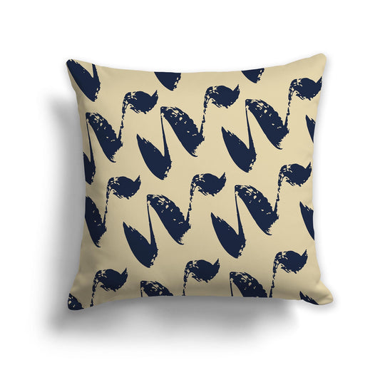 Tan Throw Pillow with Navy Blue Squiggle Pattern on Both Sides, CAPC-1274-081