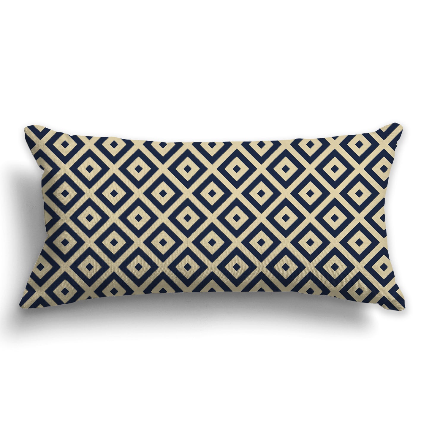 Throw Pillow with Radiating Navy Blue and Tan Squares on Both Sides, CAPC-1274-121