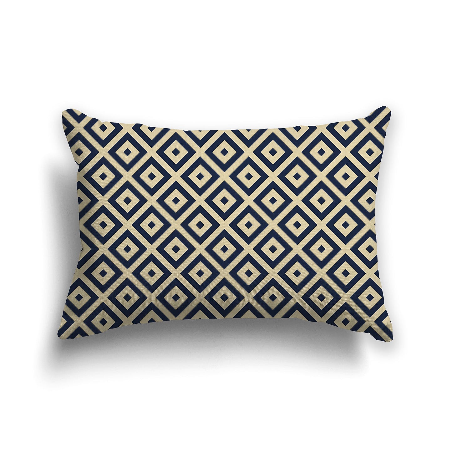 Throw Pillow with Radiating Navy Blue and Tan Squares on Both Sides, CAPC-1274-121
