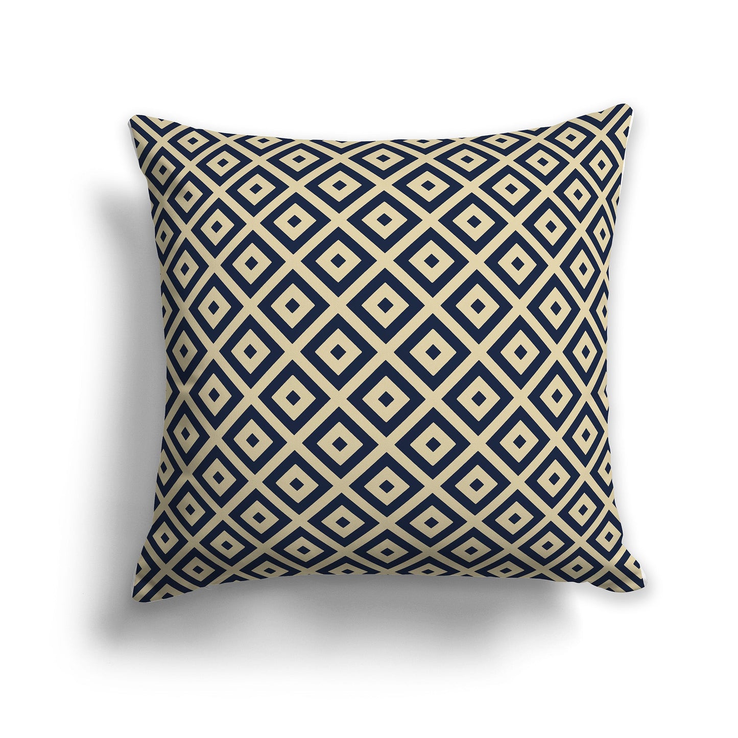 Throw Pillow with Radiating Navy Blue and Tan Squares on Both Sides, CAPC-1274-121