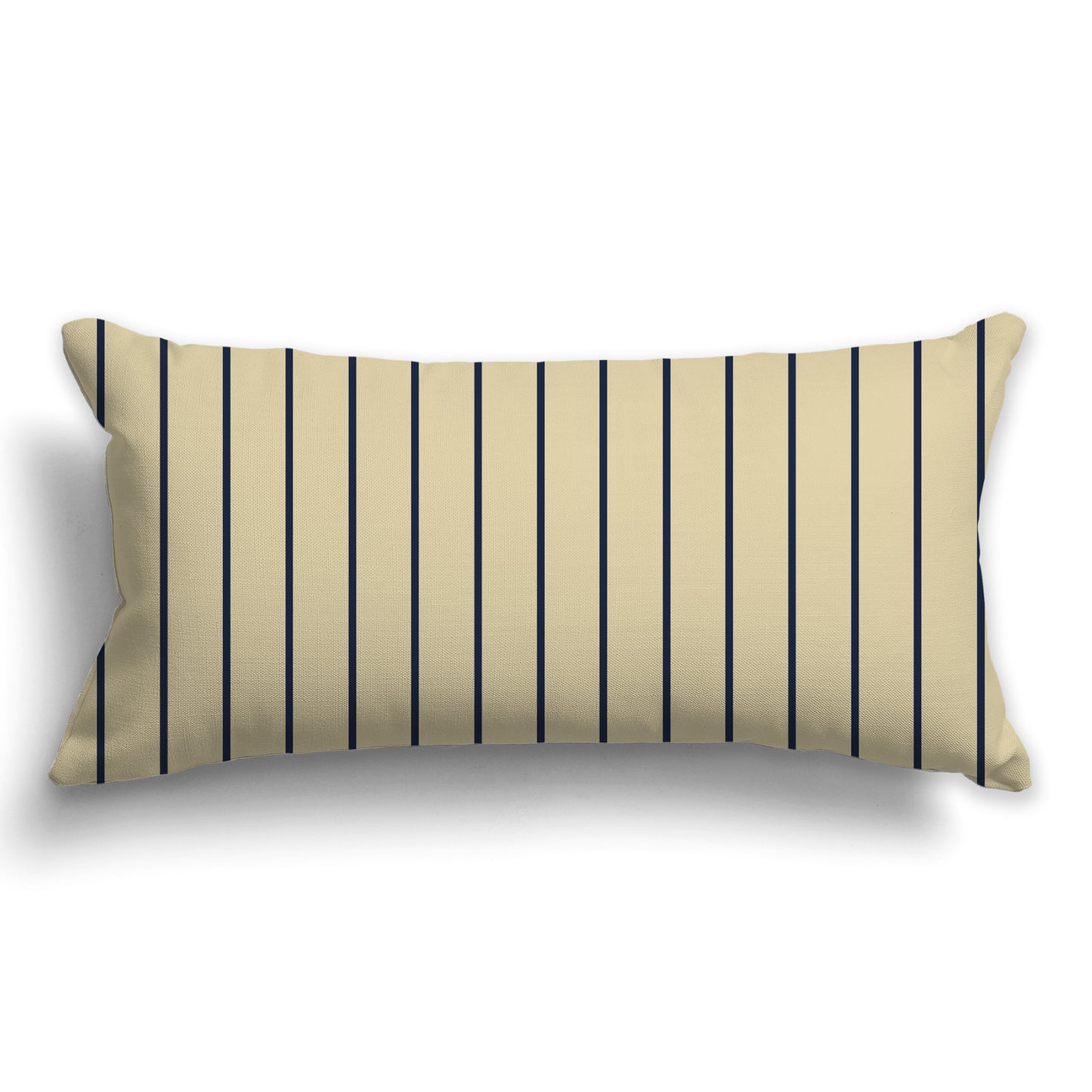 Tan Throw Pillow with Fine Vertical Navy Blue Stripes on Front, CAPC-1274-151