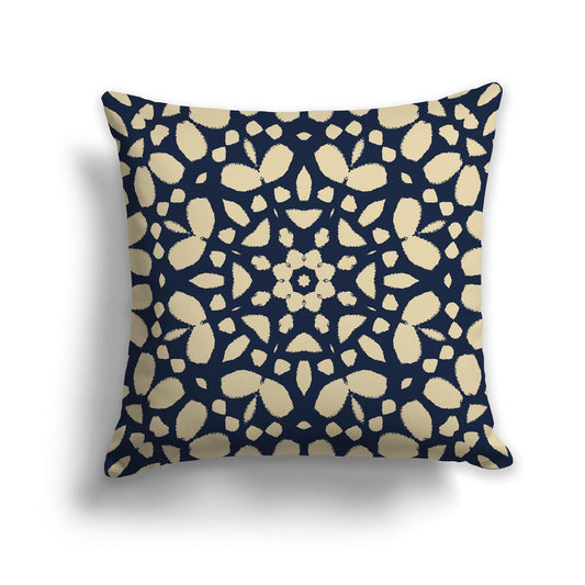 Navy Blue Throw Pillow with Tan Circular Graphic on Both Sides, CAPC-1274-181