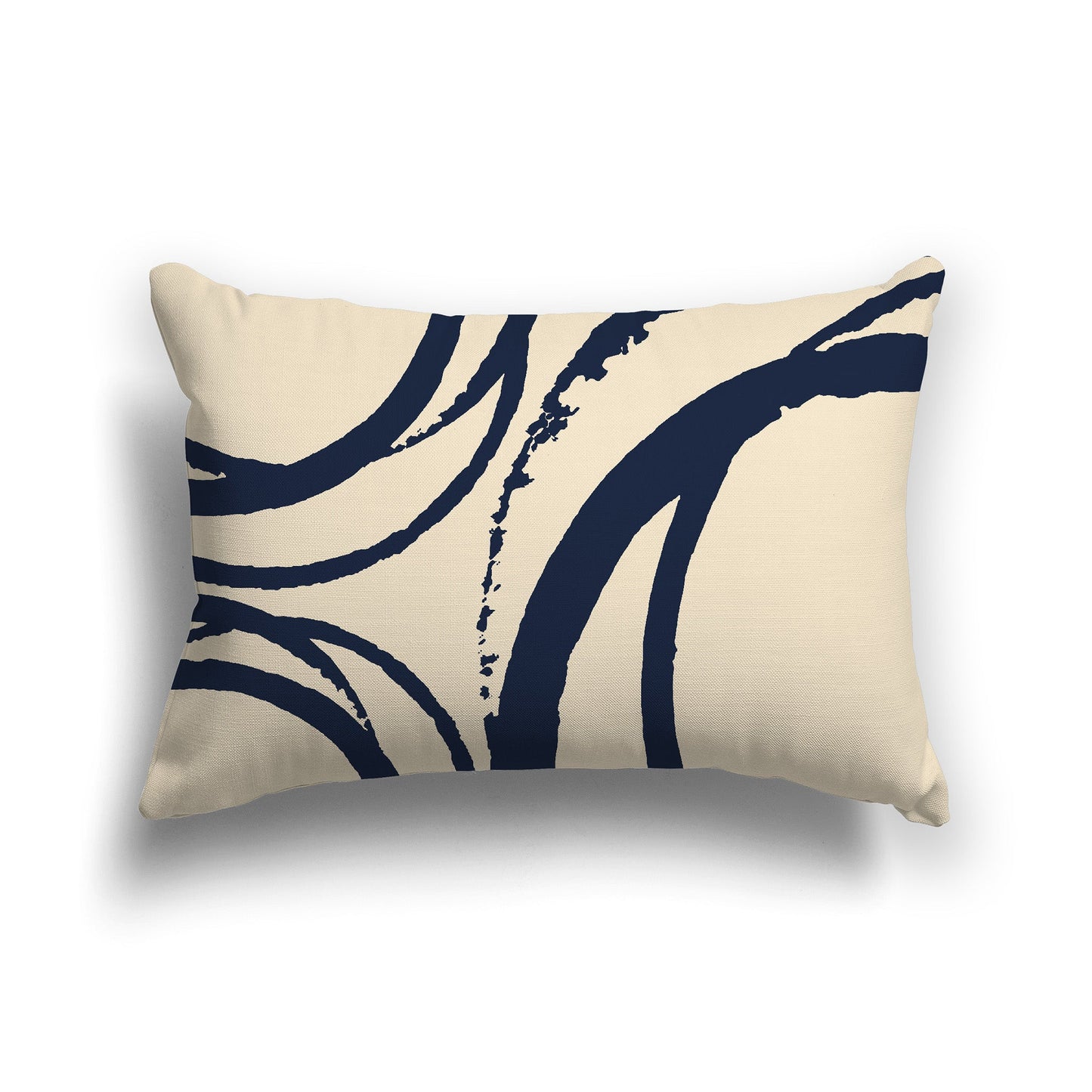 Beige Throw Pillow with Circular Navy Blue Graphic on Both Sides, CAPC-1275-021