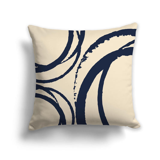 Beige Throw Pillow with Circular Navy Blue Graphic on Both Sides, CAPC-1275-021