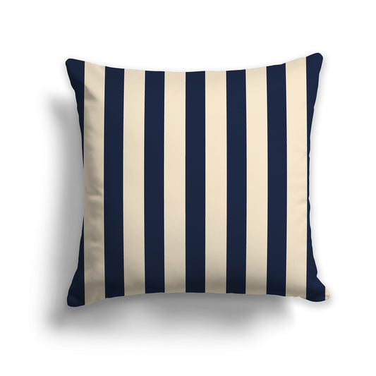 Beige Throw Pillow with Navy Blue Vertical Bars on Front, CAPC-1275-051