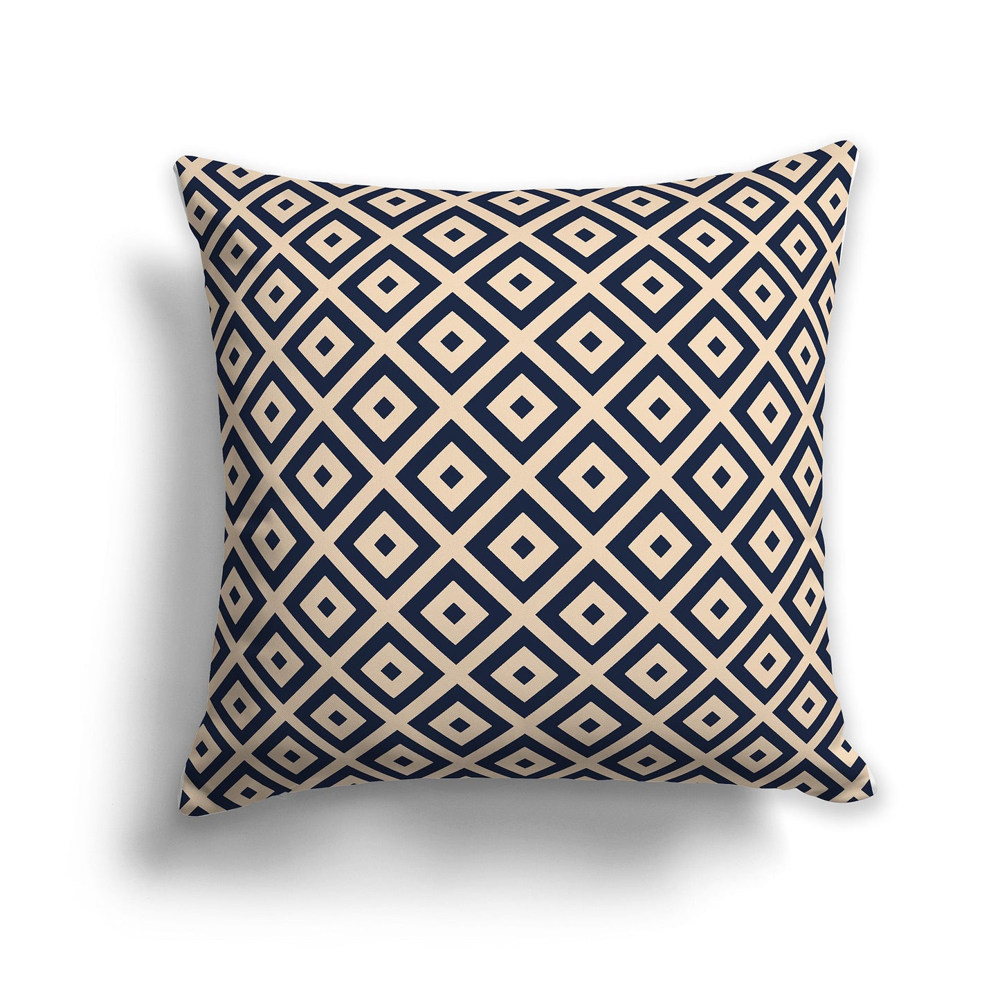 Throw Pillow with Radiating Navy Blue and Beige Squares on Both Sides, CAPC-1275-121