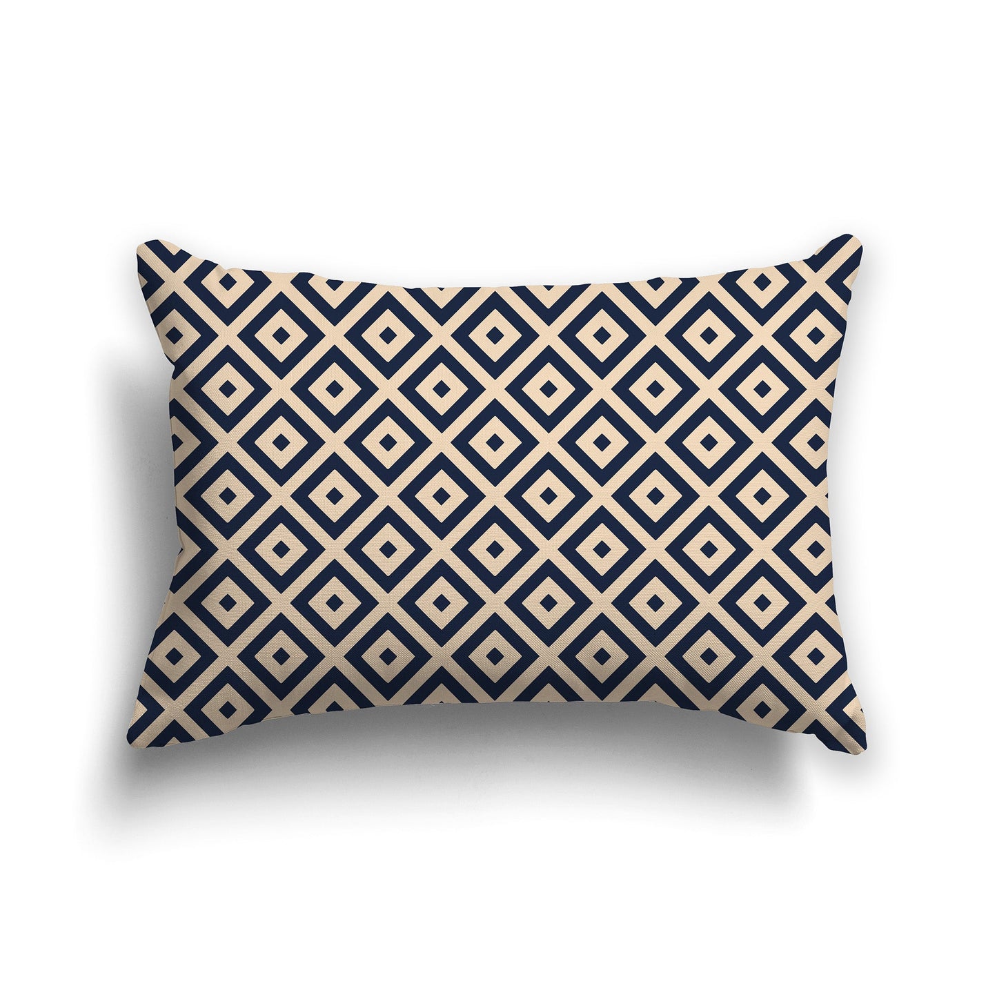 Throw Pillow with Radiating Navy Blue and Beige Squares on Both Sides, CAPC-1275-121