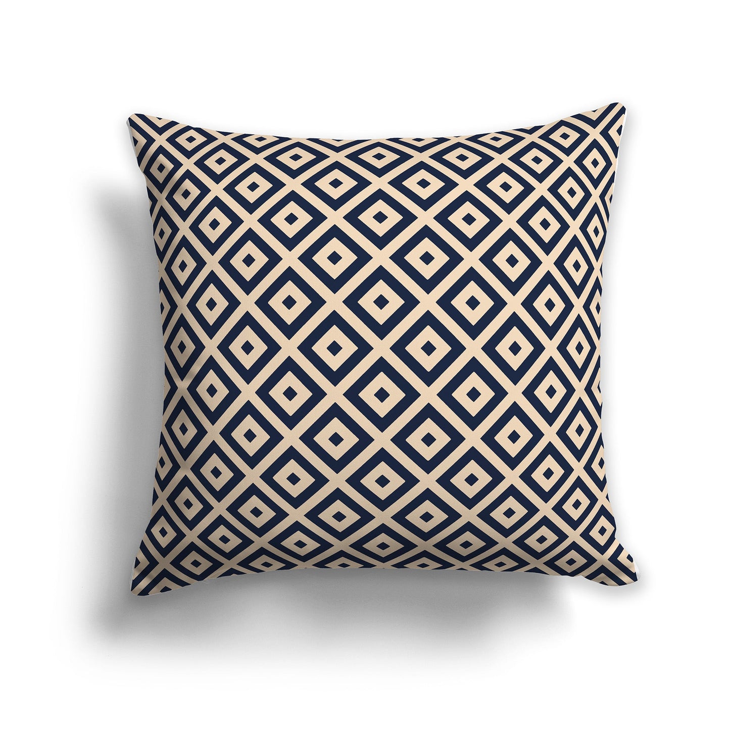 Throw Pillow with Radiating Navy Blue and Beige Squares on Both Sides, CAPC-1275-121