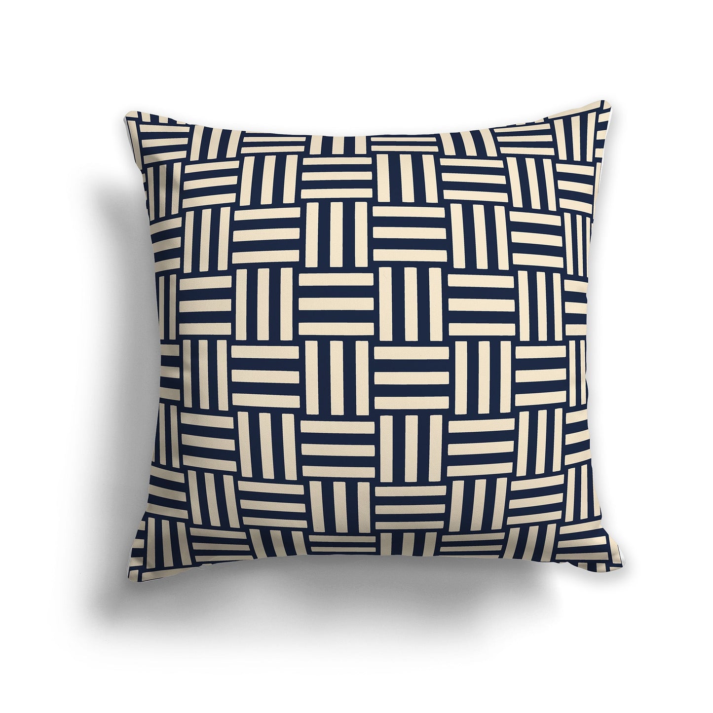 Throw Pillow with Navy Blue and Beige Basket Weave Pattern on Both Sides, CAPC-1275-141