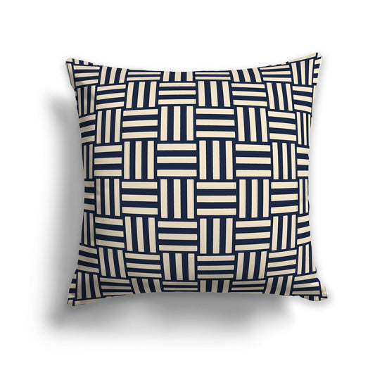 Throw Pillow with Navy Blue and Beige Basket Weave Pattern on Both Sides, CAPC-1275-141