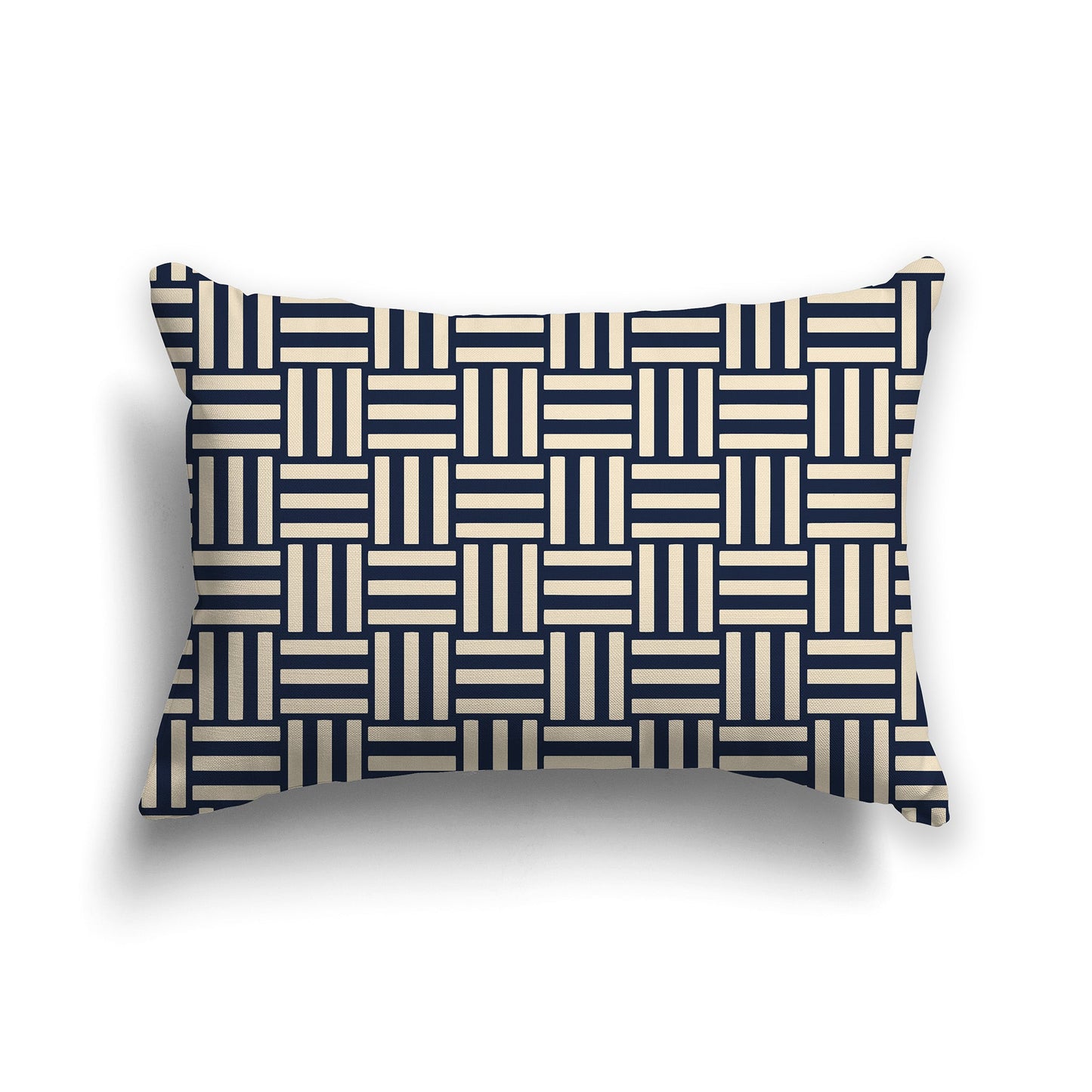 Throw Pillow with Navy Blue and Beige Basket Weave Pattern on Both Sides, CAPC-1275-141