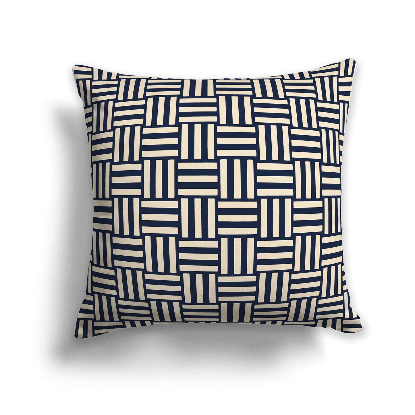 Throw Pillow with Navy Blue and Beige Basket Weave Pattern on Both Sides, CAPC-1275-141