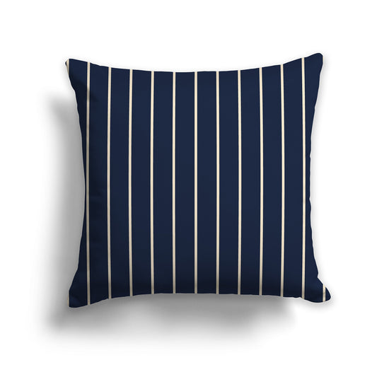 Navy Blue Throw Pillow with Fine Vertical Beige Stripes on Front, CAPC-1275-152