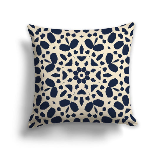 Beige Throw Pillow with Navy Blue Circular Graphic on Both Sides, CAPC-1275-181