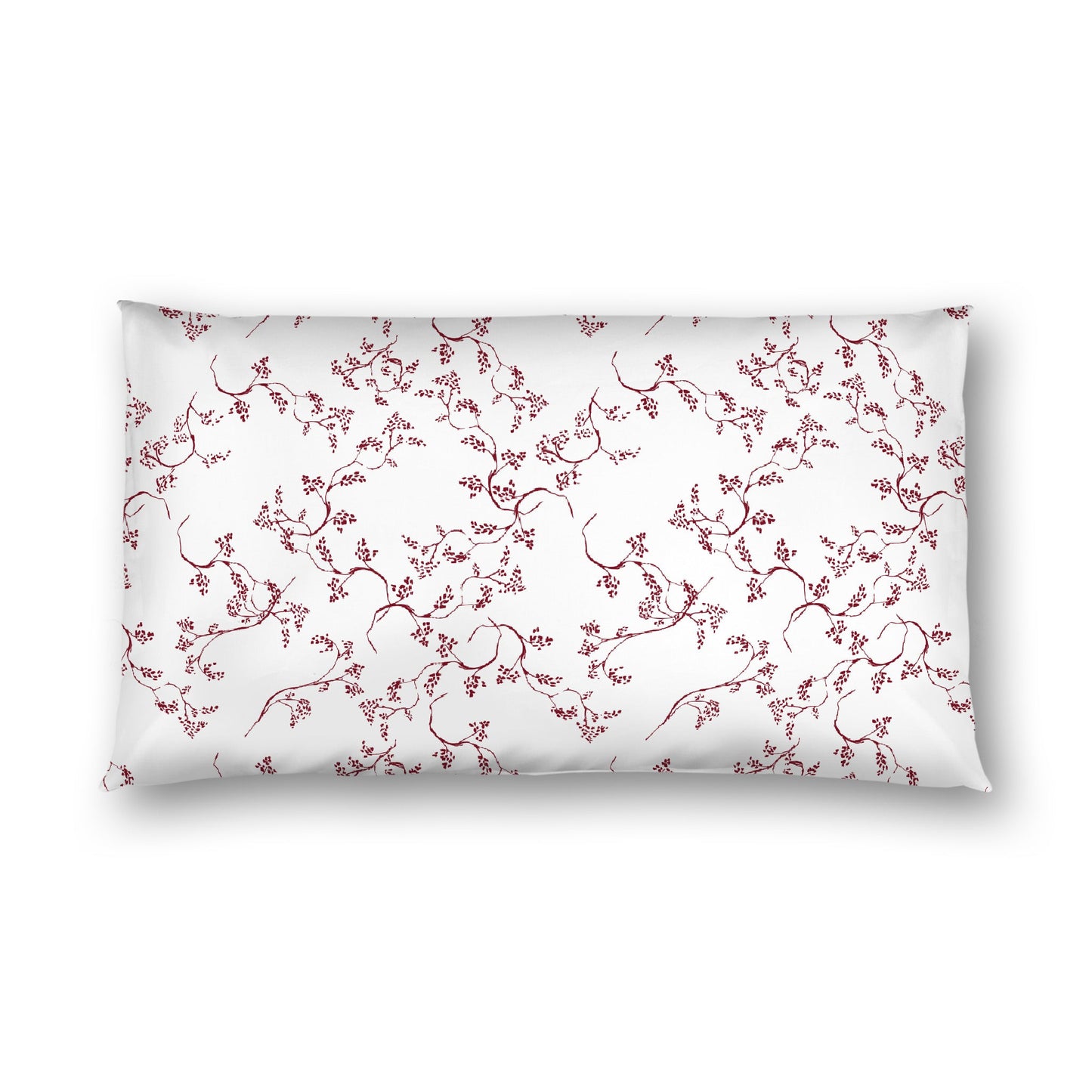 Off-White Cotton Sateen Pillow Sham, Burgundy Red Hand-painted Vine Print, White Reverse Side | CSSH-1281-181