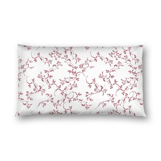 Off-White Cotton Sateen Pillow Sham, Burgundy Red Hand-painted Vine Print, White Reverse Side | CSSH-1281-181