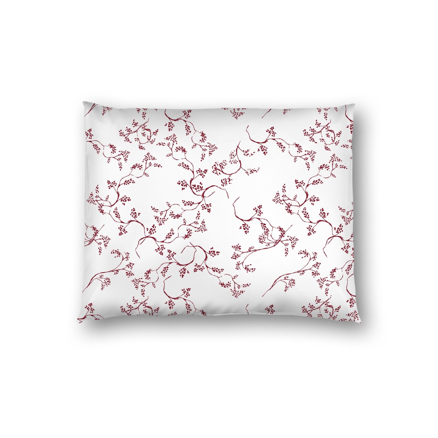 Off-White Cotton Sateen Pillow Sham, Burgundy Red Hand-painted Vine Print, White Reverse Side | CSSH-1281-181