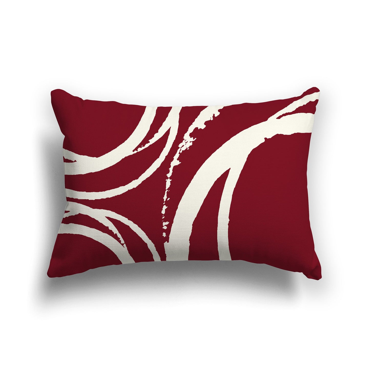 Burgundy Red Throw Pillow with a Circular Pale Cream Graphic on Both Sides, CAPC-1283-022
