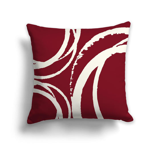 Burgundy Red Throw Pillow with a Circular Pale Cream Graphic on Both Sides, CAPC-1283-022
