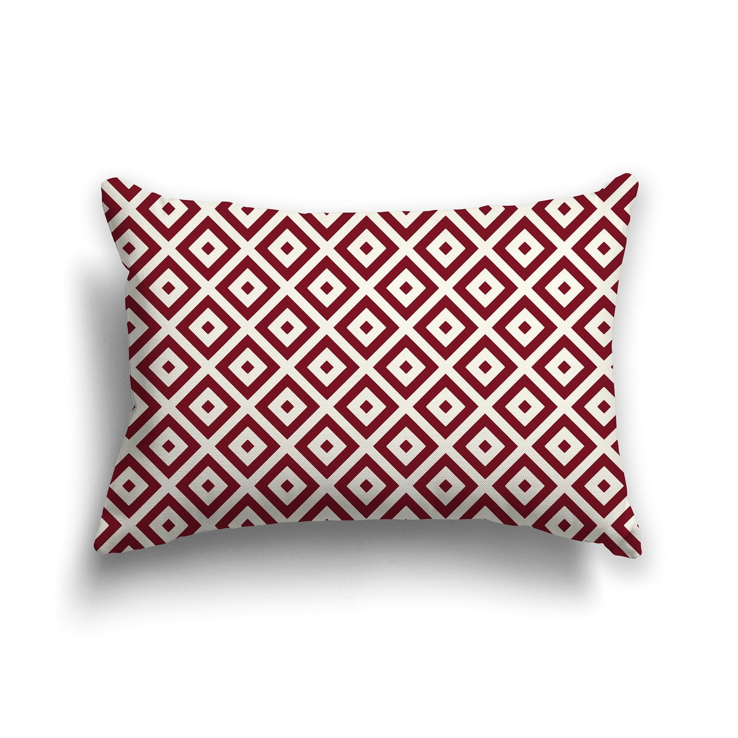 Throw Pillow with Radiating Burgundy Red and Pale Cream Squares on Both Sides, CAPC-1283-121