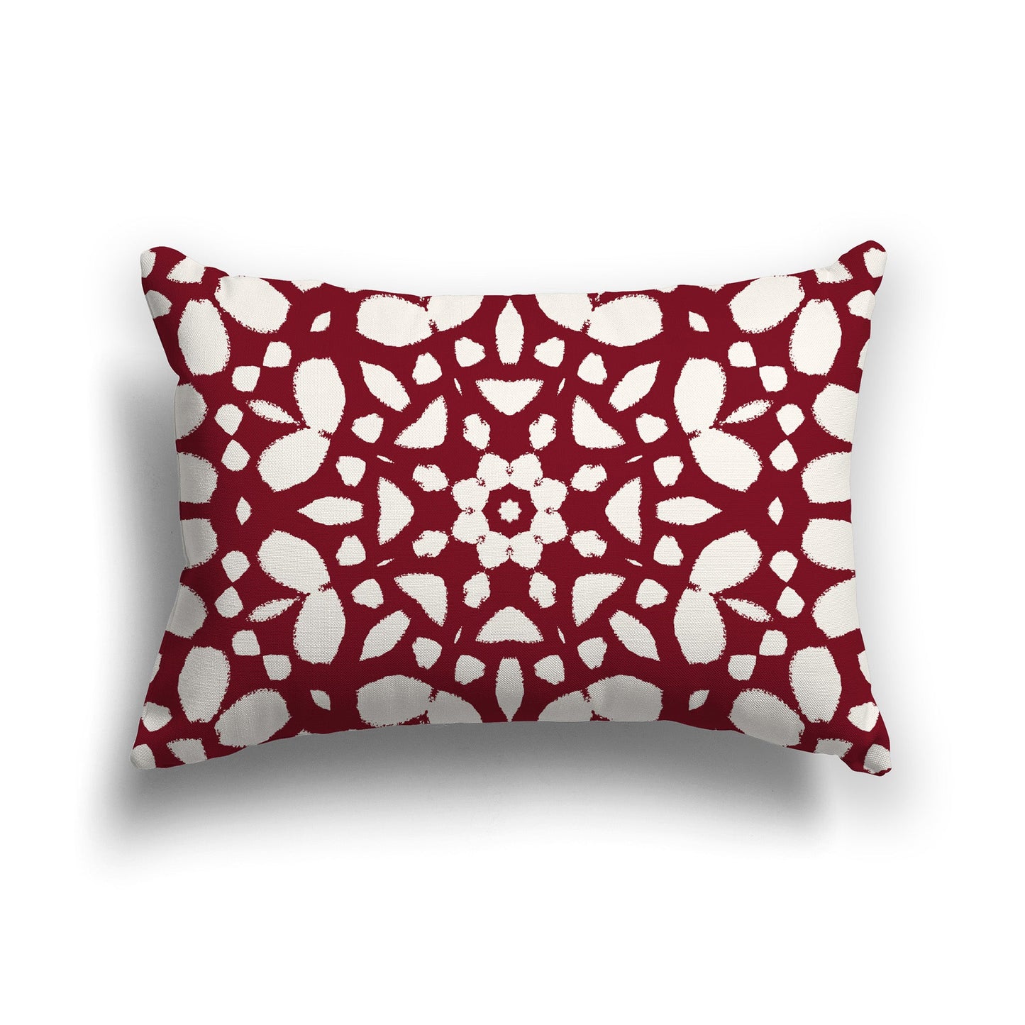 Burgundy Red Throw Pillow with Pale Cream Circular Graphic on Both Sides, CAPC-1283-182