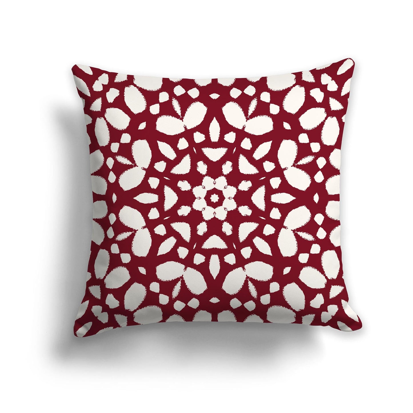 Burgundy Red Throw Pillow with Pale Cream Circular Graphic on Both Sides, CAPC-1283-182