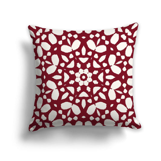 Burgundy Red Throw Pillow with Pale Cream Circular Graphic on Both Sides, CAPC-1283-182