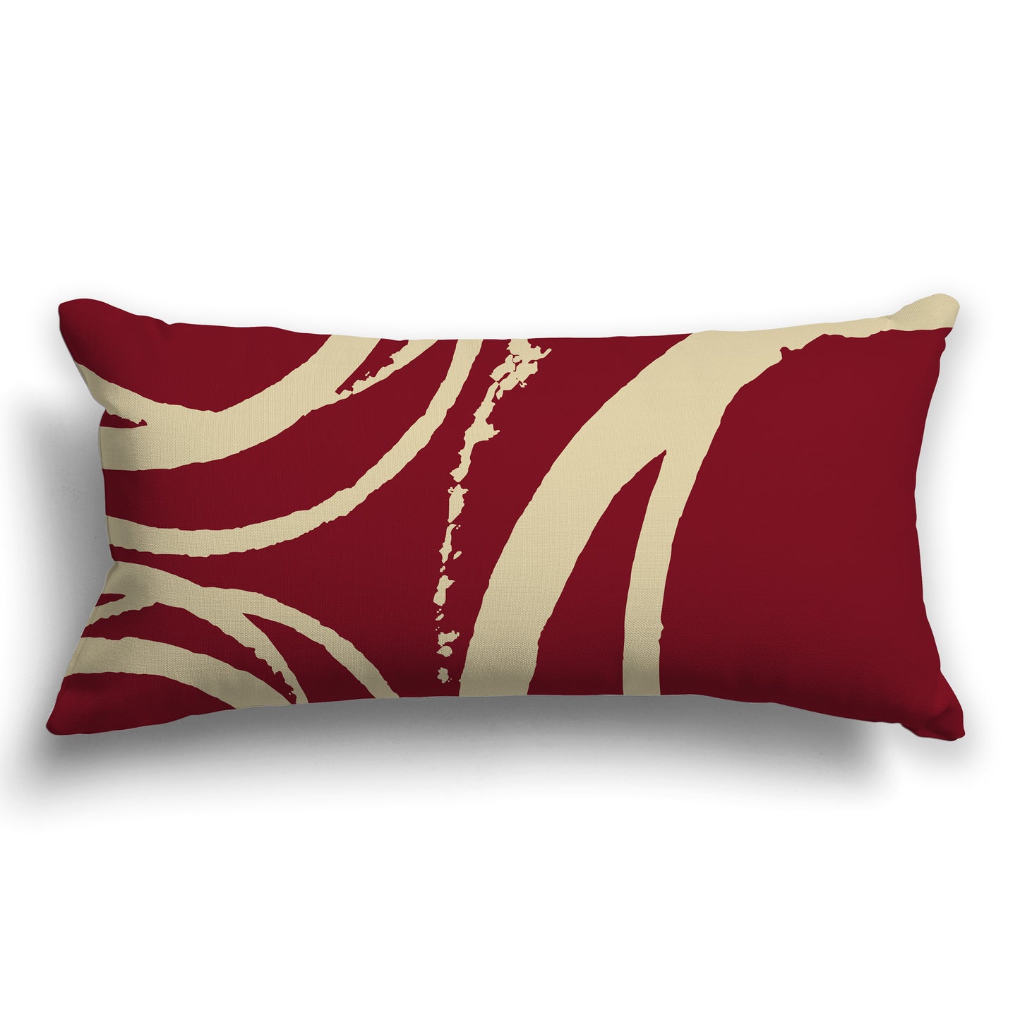 Burgundy Red Throw Pillow with a Circular Tan Graphic on Both Sides, CAPC-1284-022