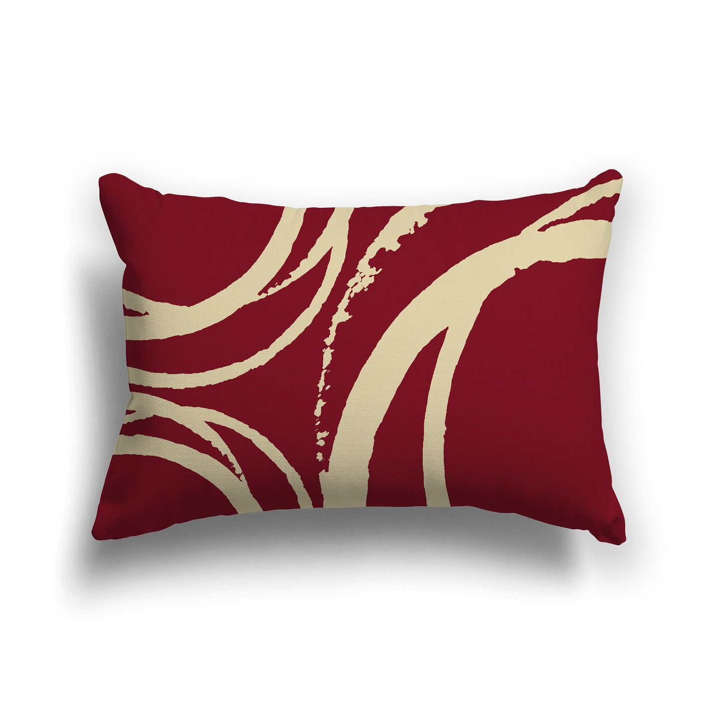Burgundy Red Throw Pillow with a Circular Tan Graphic on Both Sides, CAPC-1284-022