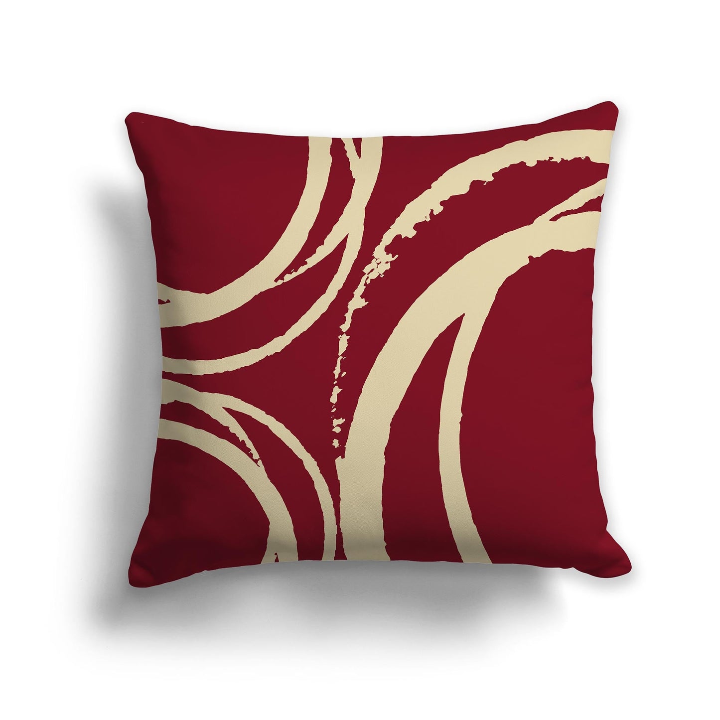 Burgundy Red Throw Pillow with a Circular Tan Graphic on Both Sides, CAPC-1284-022