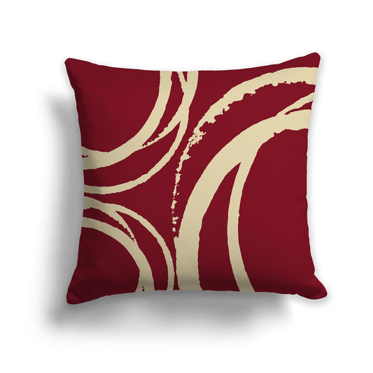Burgundy Red Throw Pillow with a Circular Tan Graphic on Both Sides, CAPC-1284-022