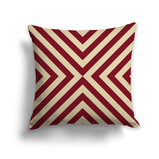 Throw Pillow with Radiating Burgundy Red and Tan Diagonal Bars on Both Sides, CAPC-1284-041