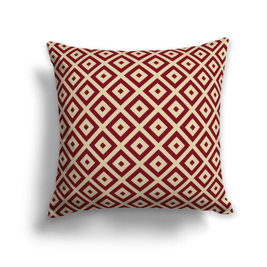 Throw Pillow with Radiating Burgundy Red and Tan Squares on Both Sides, CAPC-1284-121
