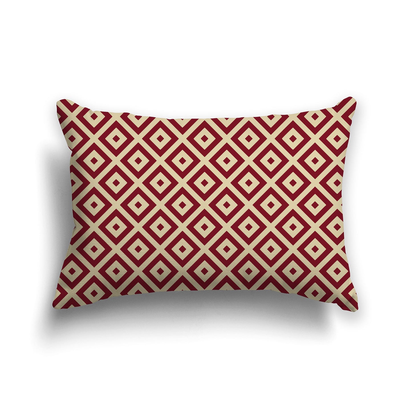 Throw Pillow with Radiating Burgundy Red and Tan Squares on Both Sides, CAPC-1284-121