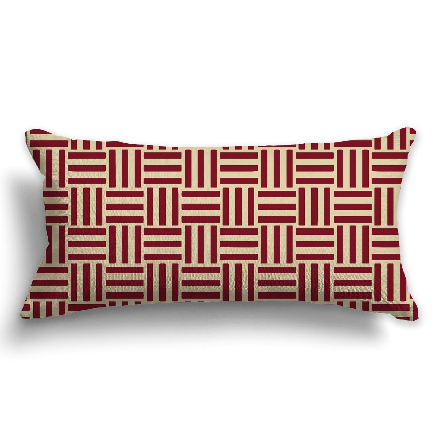Throw Pillow with Burgundy Red and Tan Basket Weave Pattern on Both Sides, CAPC-1284-141