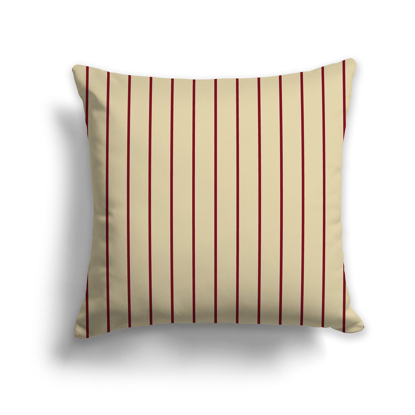 Tan Throw Pillow with Fine Vertical Burgundy Red Stripes on Front, CAPC-1284-151