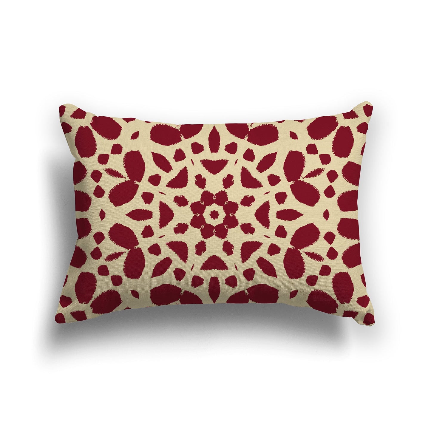 Tan Throw Pillow with Burgundy Red Circular Graphic on Both Sides, CAPC-1284-181