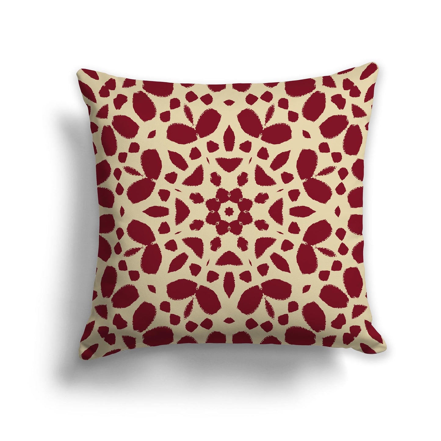Tan Throw Pillow with Burgundy Red Circular Graphic on Both Sides, CAPC-1284-181