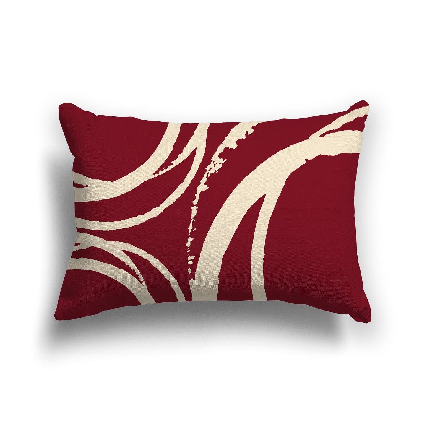 Burgundy Red Throw Pillow with a Circular Beige Graphic on Both Sides, CAPC-1285-022