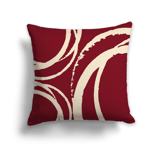 Burgundy Red Throw Pillow with a Circular Beige Graphic on Both Sides, CAPC-1285-022