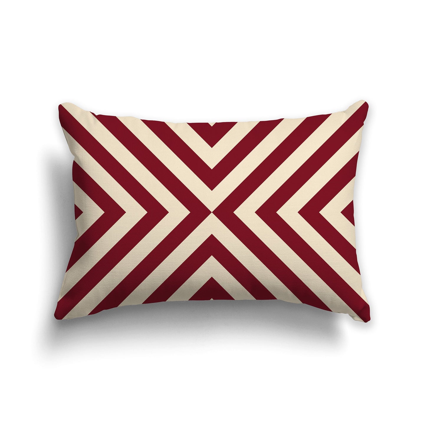 Throw Pillow with Radiating Burgundy Red and Beige Diagonal Bars on Both Sides, CAPC-1285-041