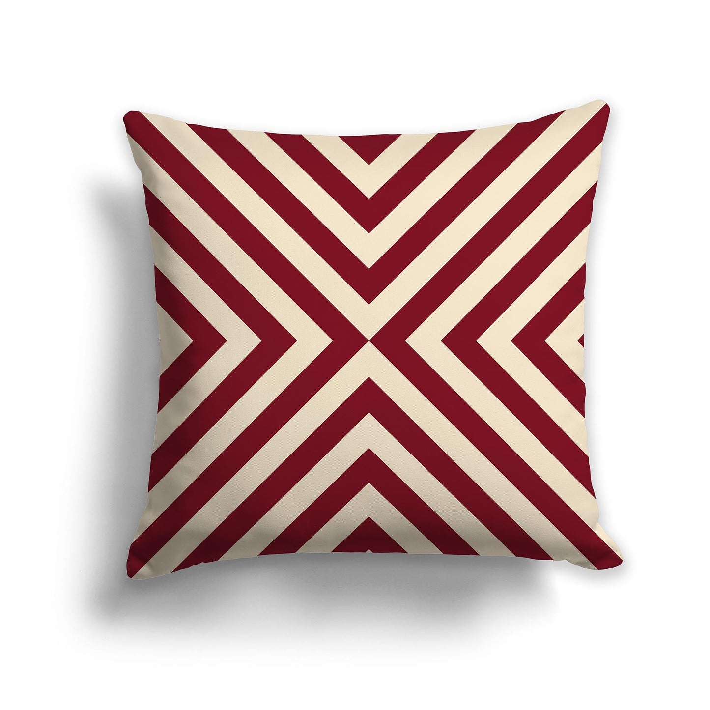 Throw Pillow with Radiating Burgundy Red and Beige Diagonal Bars on Both Sides, CAPC-1285-041
