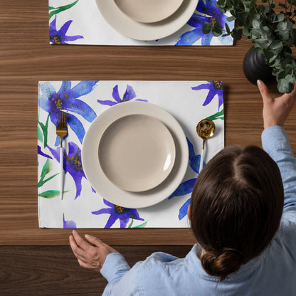 Purple Floral Ceramic Mug & Polyester Placemat 8-Pc Bundle (Service for 4) | CABF-LM-1304
