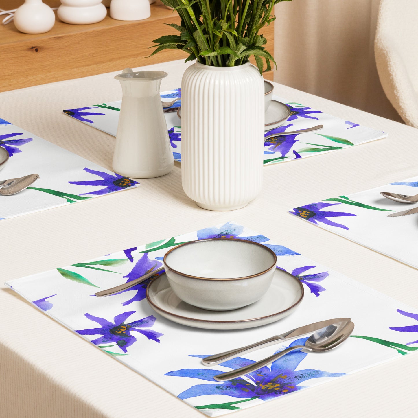 Placemat Set with Hand-painted Floral Watercolour Print | CABF-1304